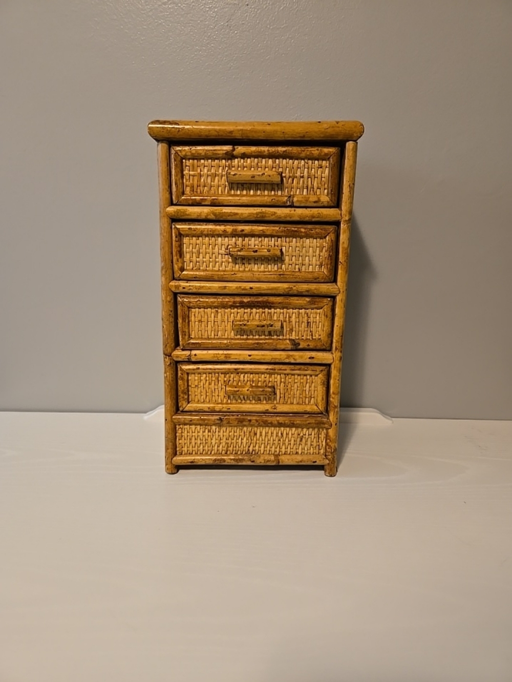 Woven Rattan 4-Drawer Accent Chest in Honey Brown Jewelry Box Trinket Box Boho